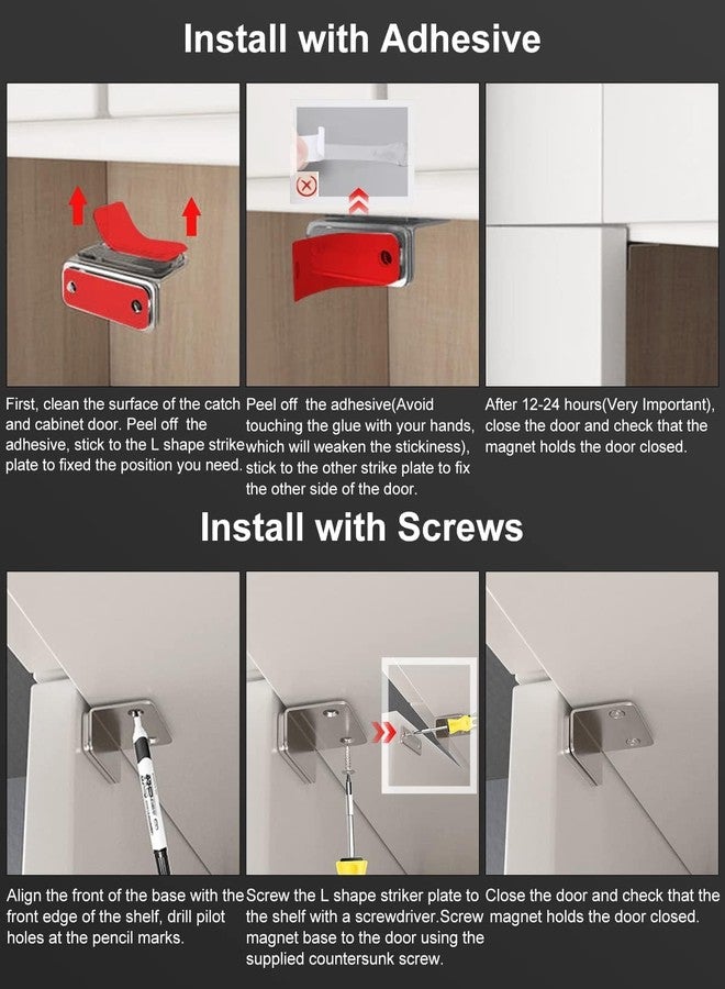 Qolixs Magnetic Door Catch,Ultra Thin Cabinet Magnetic Catch with Strong Adhesive Sticker & Screws, Slim Drawer Magnets Locks Furniture Safety Latches - (Pack of 4) - Image 2